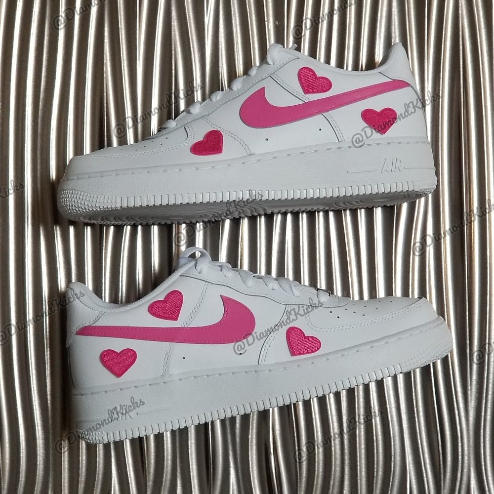 Custom Nike Air Force 1 Custom Hearts White Pink - Picture 5 of 7